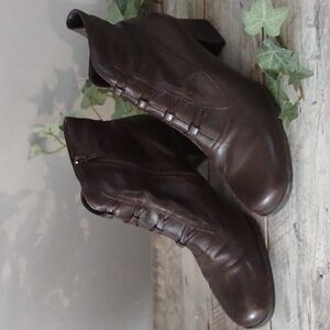 Vintage 90's Y2K Brown Leather Granny Boots Ankle Boots Heeled Booties